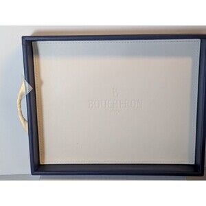 NEW BOUCHERON Paris Faux Leather Jewelry Tray Navy Blue Gold Handles 10" X 8"